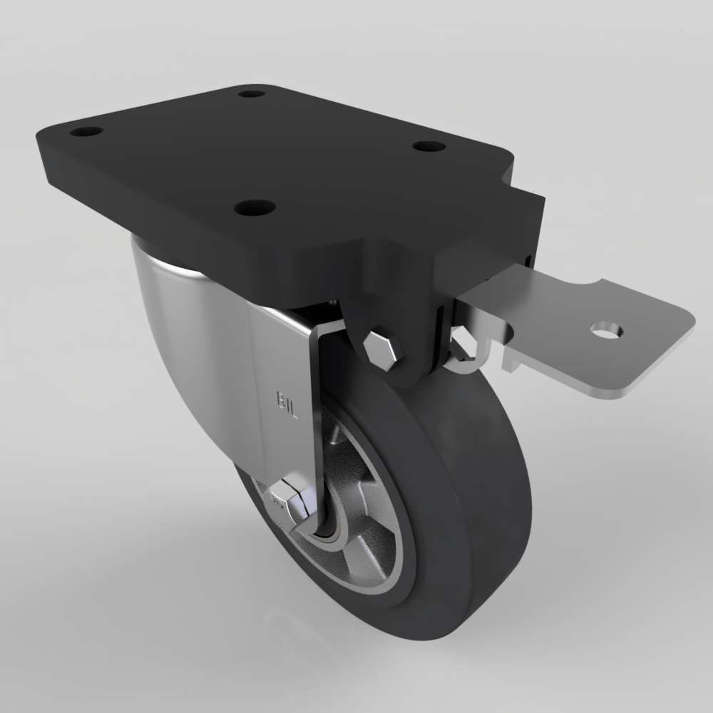 Black Speed Rubber Swivel Brake Plate Castor 160mm 400kg