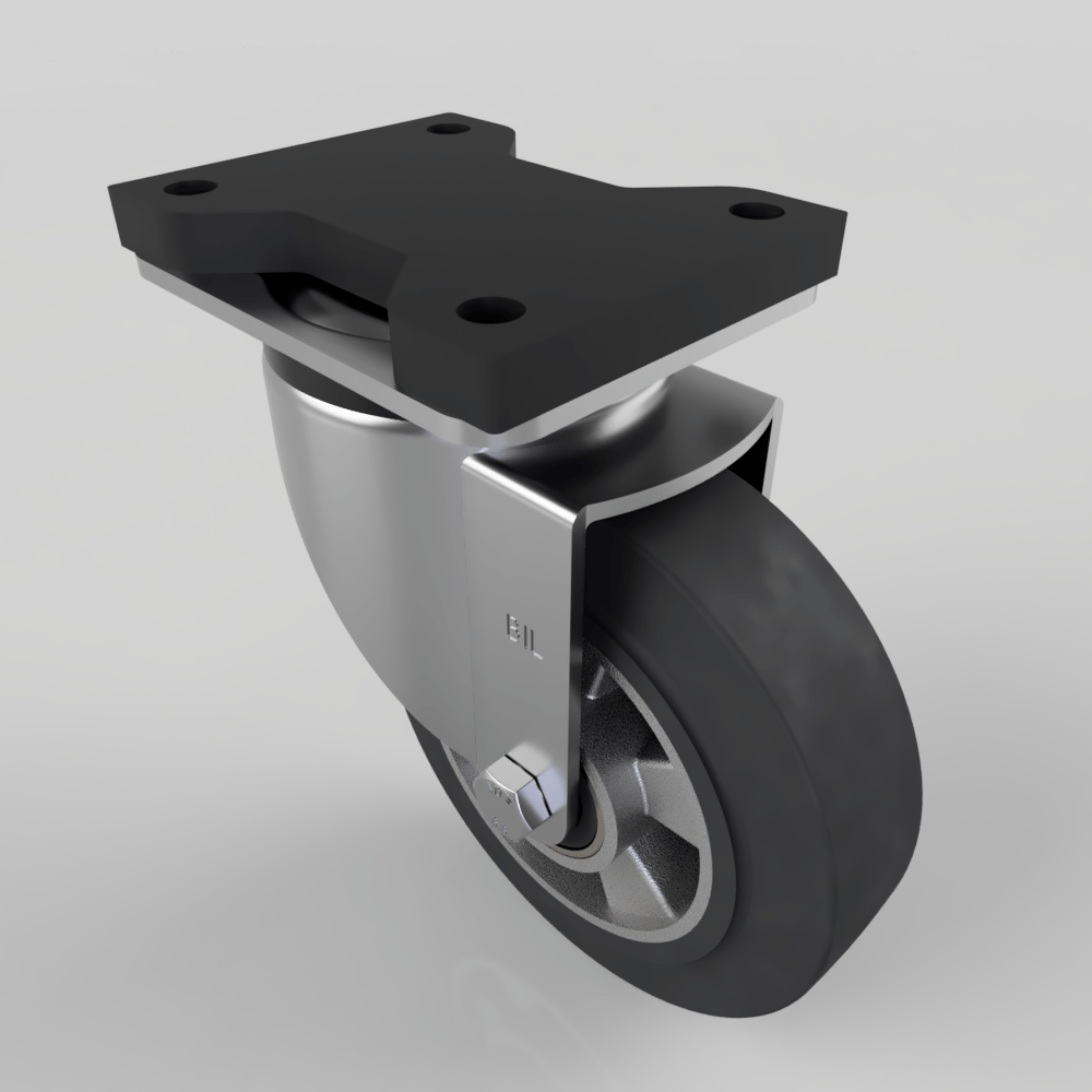 Black Speed Rubber Swivel Plate Castor 160mm 400kg