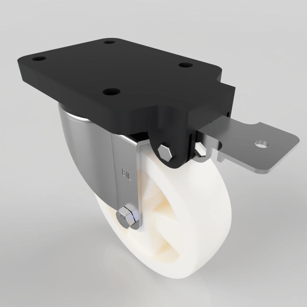 White Nylon Swivel Brake Plate Castor 160mm 600kg