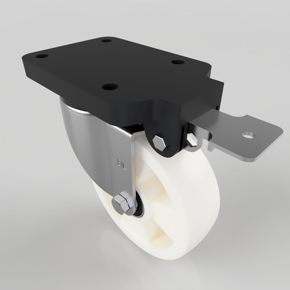 White Nylon Swivel Brake Plate Castor 160mm 600kg