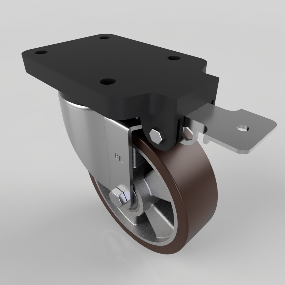 Brown Polyurethane Swivel Brake Plate Castor 160mm 500kg