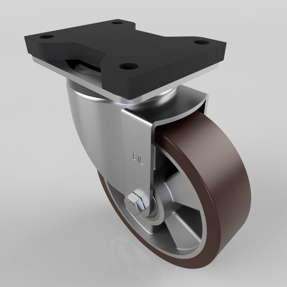 Brown Polyurethane Swivel Plate Castor 160mm 500kg