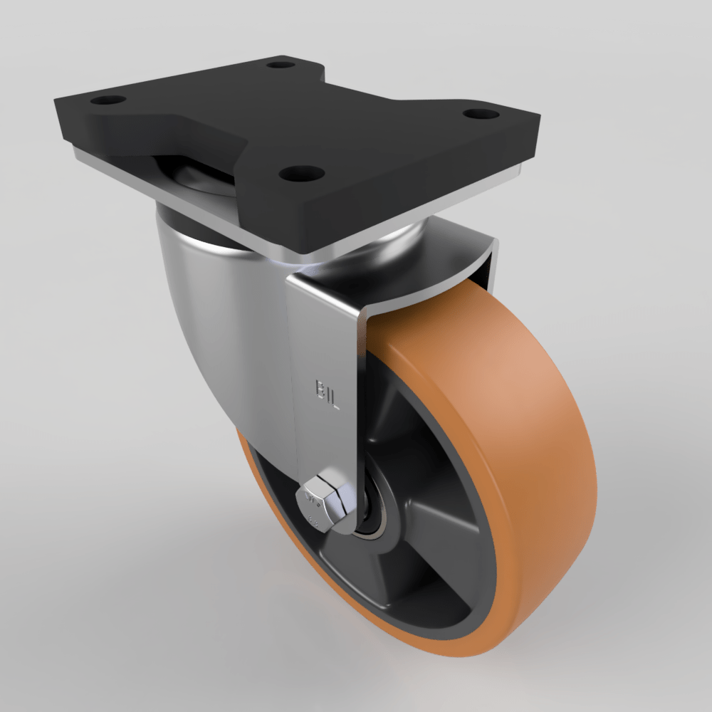 Brown Polyurethane Swivel Plate Castor 160mm 600kg