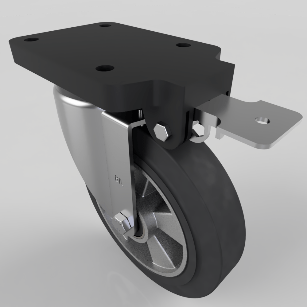 Black Speed Rubber Swivel Brake Plate Castor 200mm 500kg