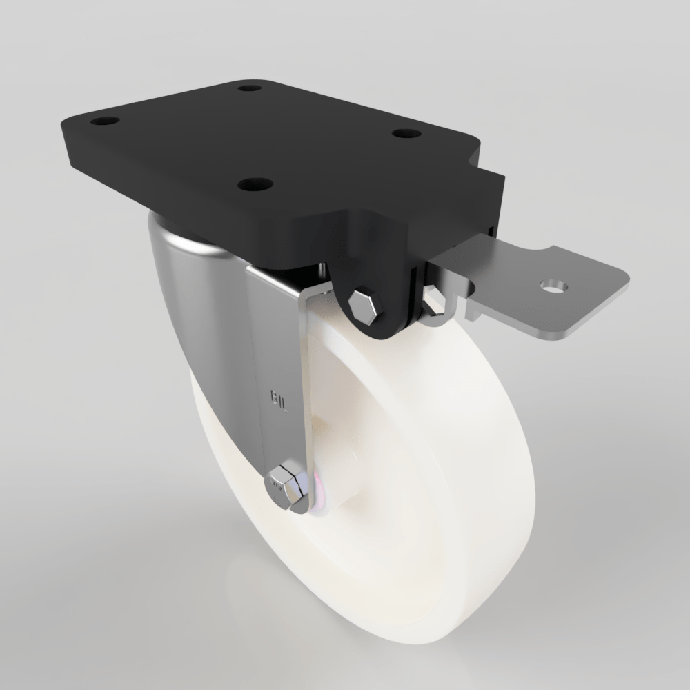 White Nylon Swivel Brake Plate Castor 200mm 700kg