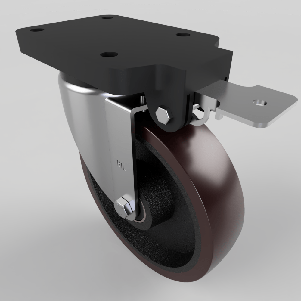 Brown Polyurethane Swivel Brake Plate Castor 200mm 700kg