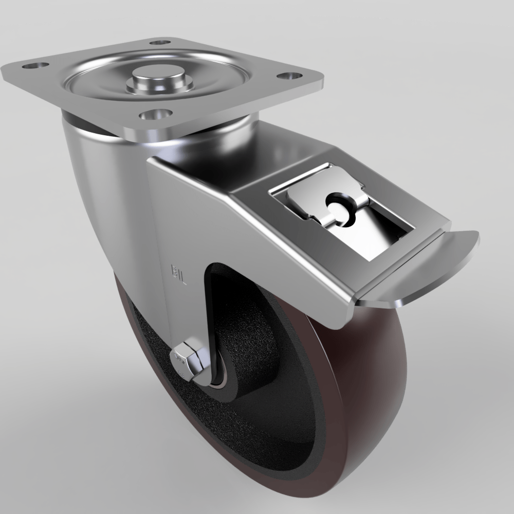 Polyurethane Cast Iron Plate Swivel Castor Brake 200mm 700kg Load