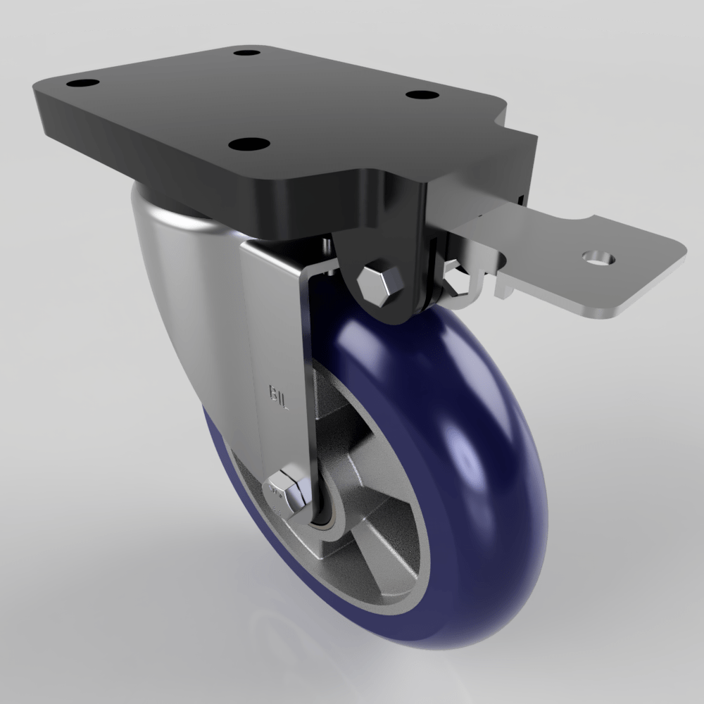 Blue Speed Polyurethane Swivel Brake Plate Castor 200mm 700kg