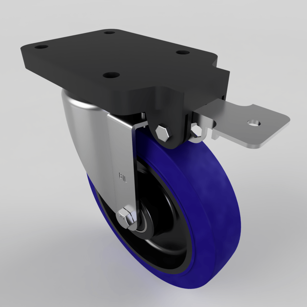 Blue Rubber Swivel Brake Plate Castor 200mm 500kg