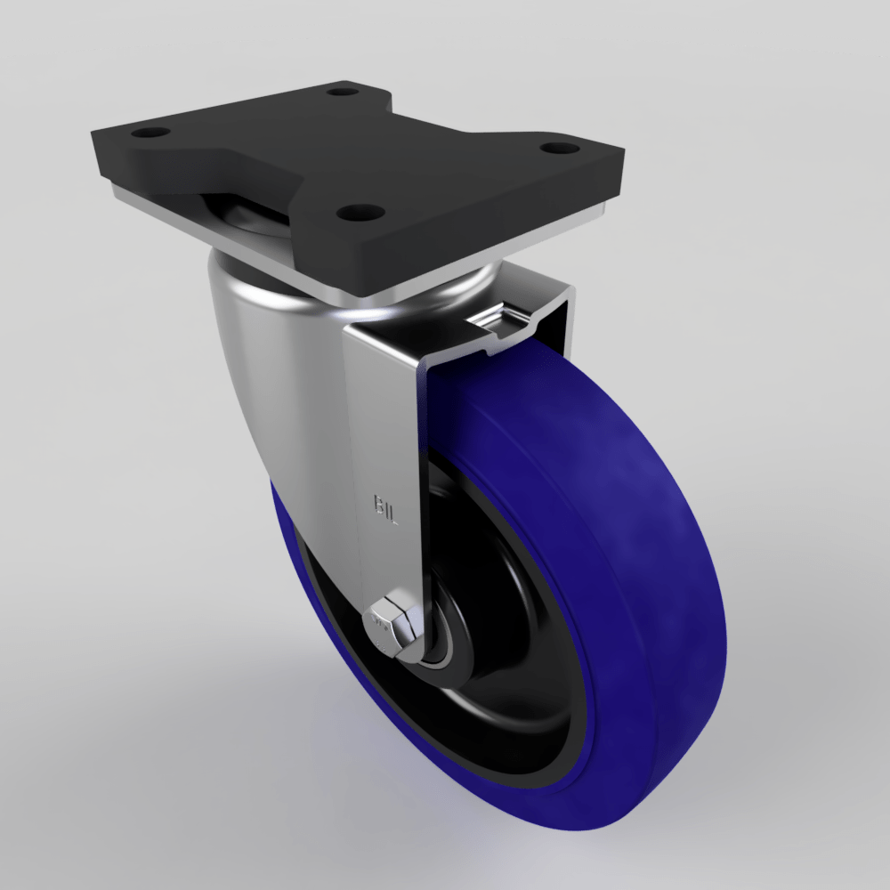 Blue Rubber Swivel Plate Castor 200mm 500kg