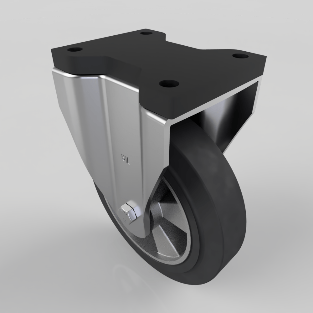 Black Speed Rubber Fixed Plate Castor 200mm 500kg