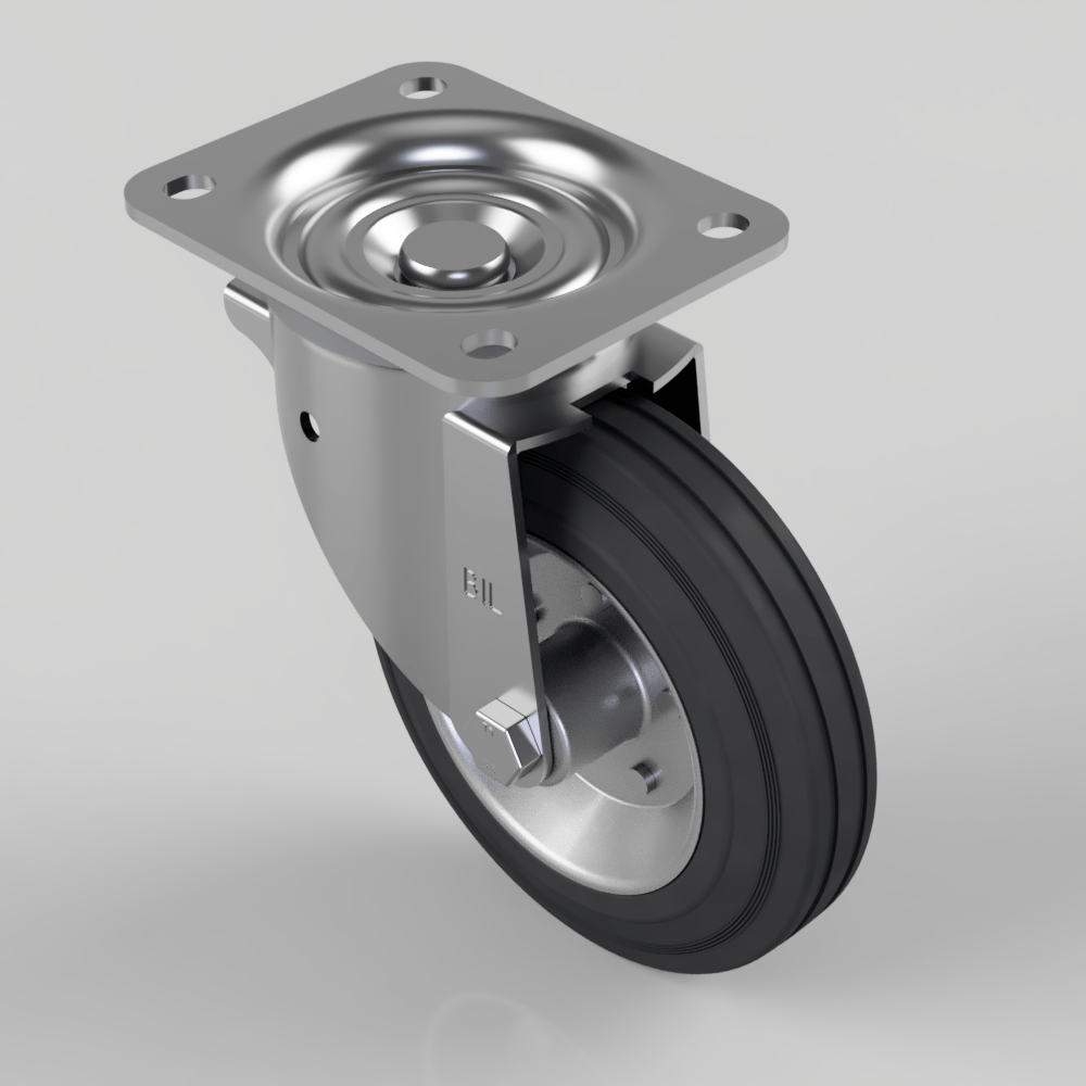 Black Rubber Pressed Steel Plate Swivel Castor 160mm 160kg Load