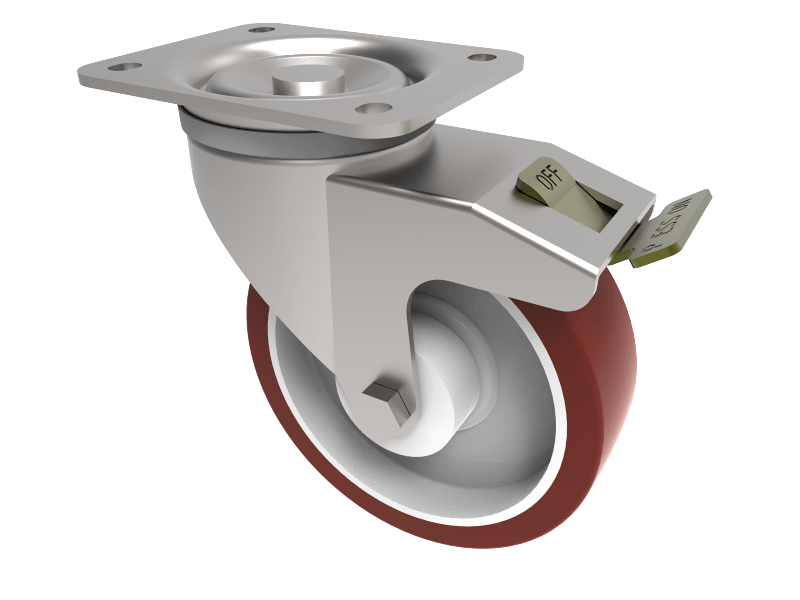 Polyurethane Nylon Plate Swivel Castor Brake 160mm 350kg Load