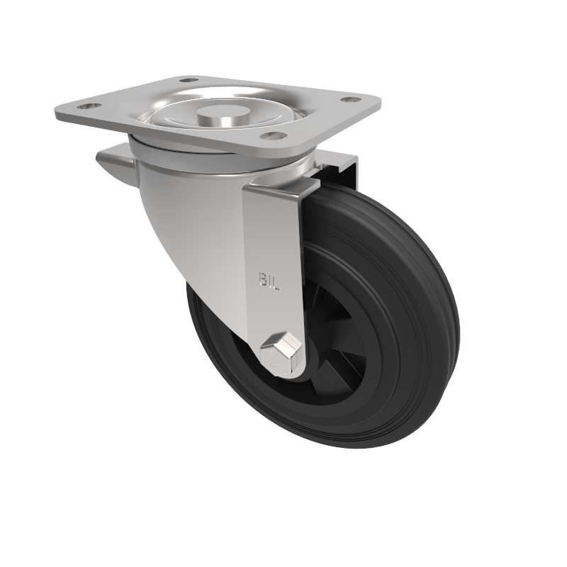 Black Rubber Plate Swivel Castor 160mm 140kg Load