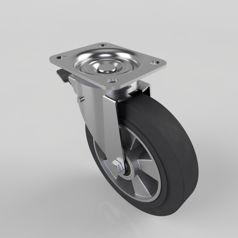 Elastic Rubber on Aluminium Plate Swivel Castor Brake 200mm 350kg Load