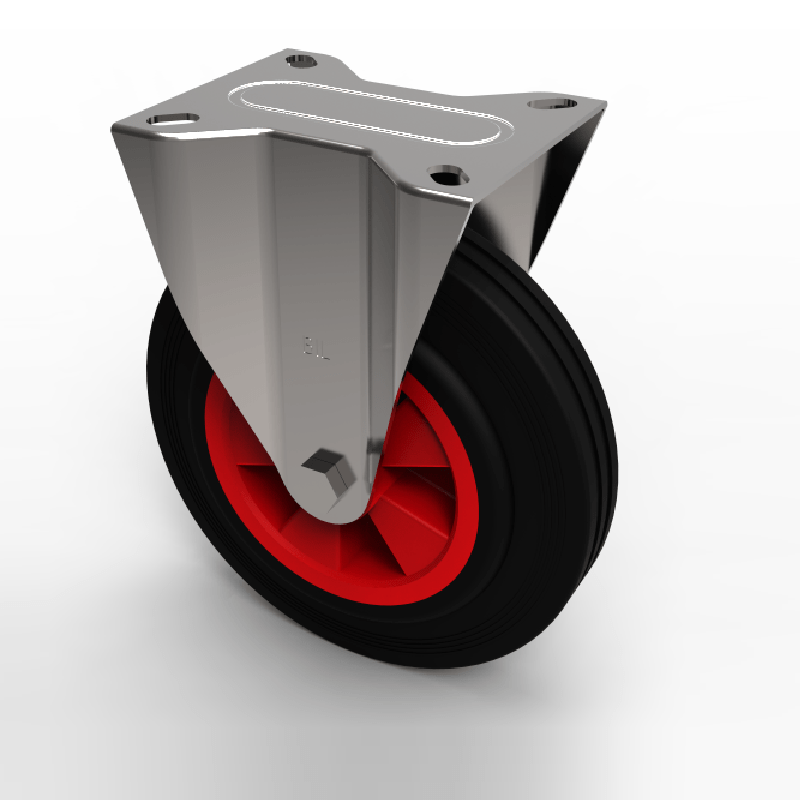Black Rubber Plate Fixed Castor 200mm 205kg Load