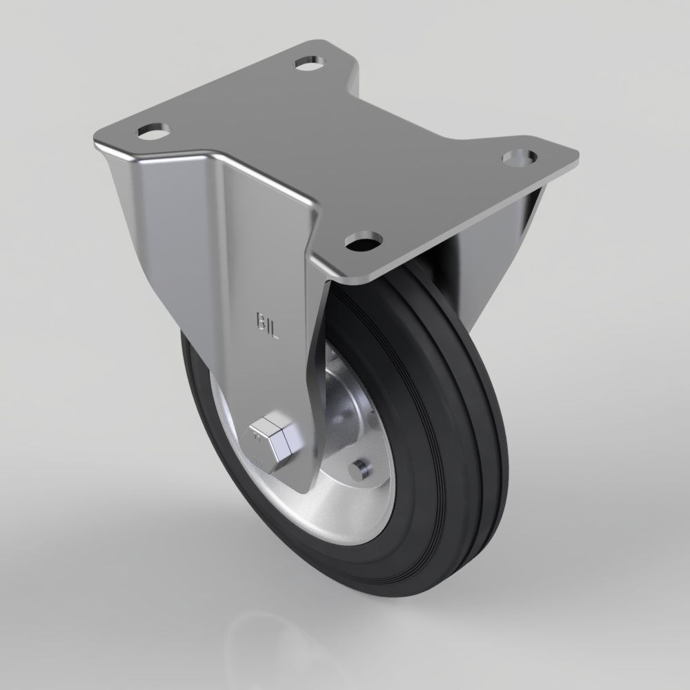 Black Rubber Pressed Steel Plate Fixed Castor 160mm 140kg Load