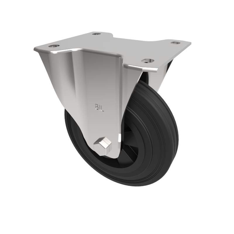 Black Rubber Plate Fixed Castor 160mm 140kg Load