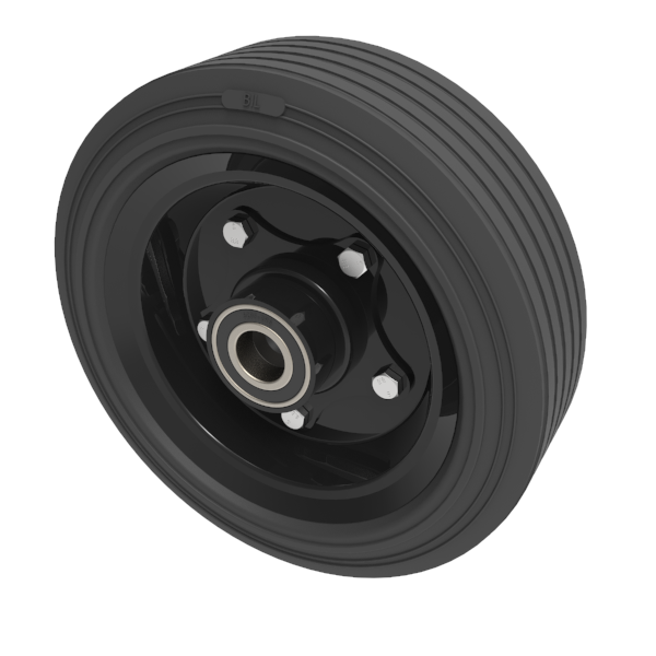 Black Rubber Pressed Steel 250mm Ball Bearing Wheel 350kg Load