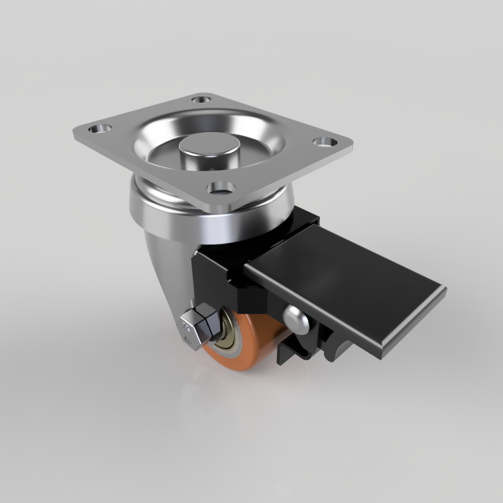 Polyurethane Cast Iron Plate Swivel Braked 35mm 100kg Load