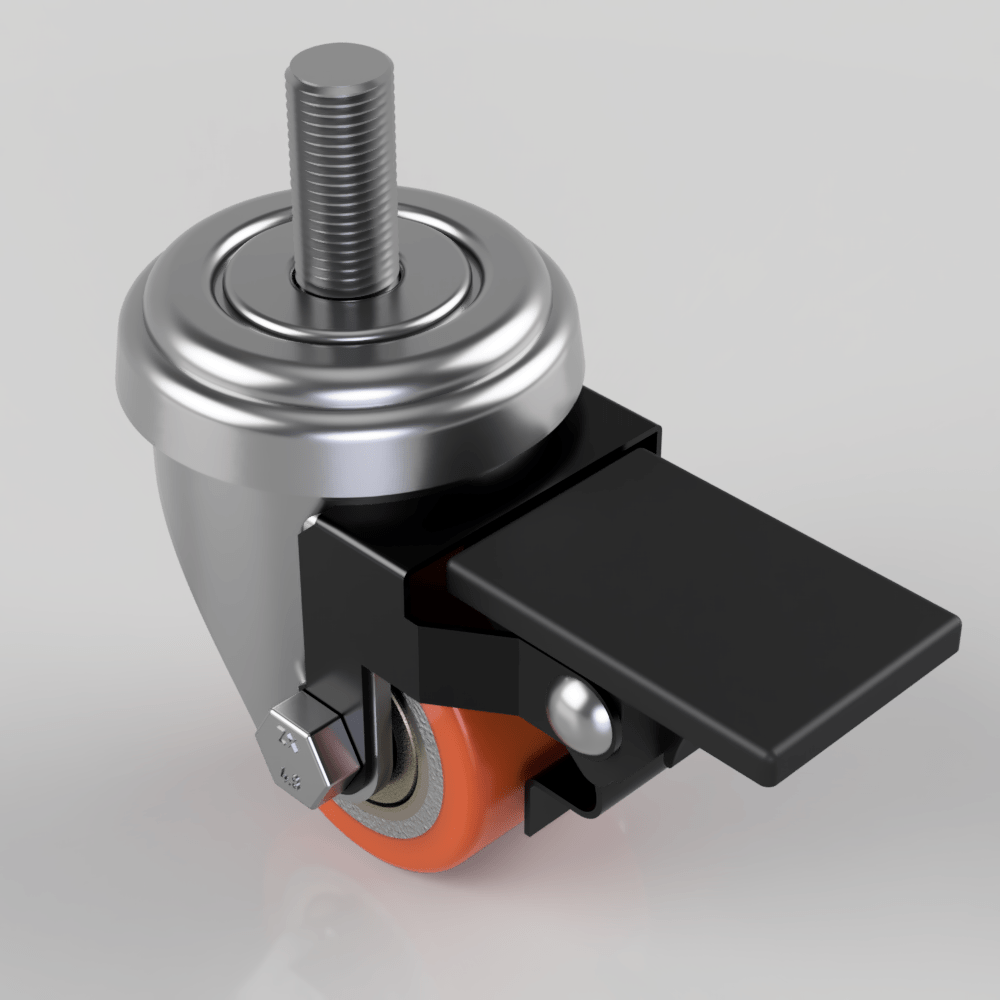 Polyurethane Cast Iron Stem Swivel Braked Castor 35mm 100kg Load