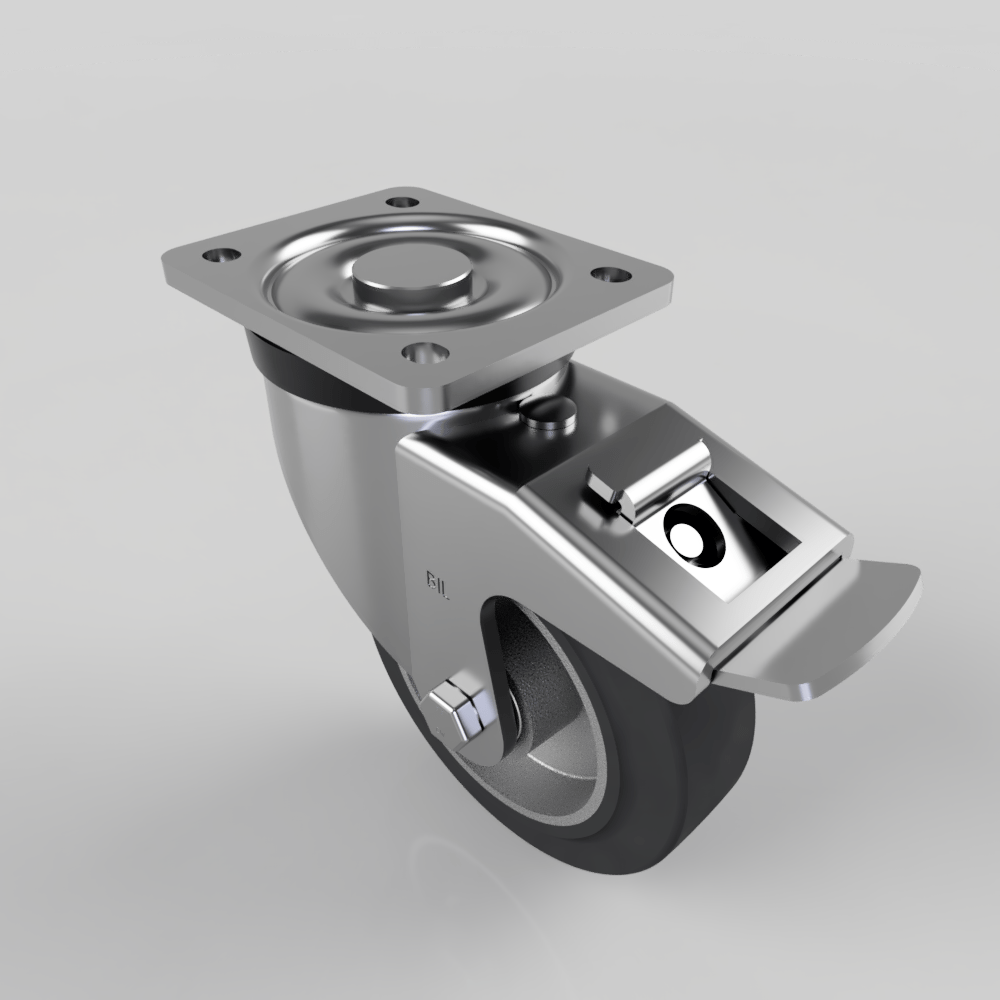 Elastic Rubber on Aluminium Plate Swivel Castor Brake 125mm 250kg Load