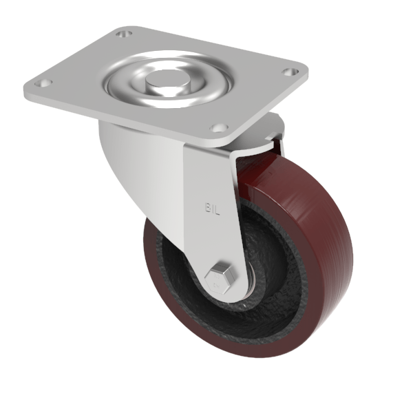 Polyurethane Cast Iron Plate Swivel Castor 200mm 1000kg Load