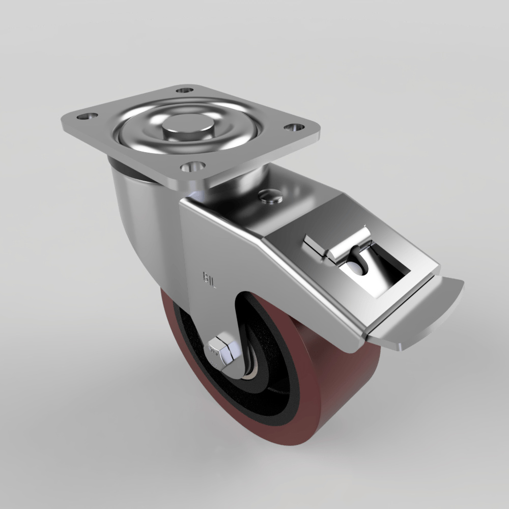 Polyurethane Cast Iron Plate Swivel Castor Brake 150mm 1000kg Load