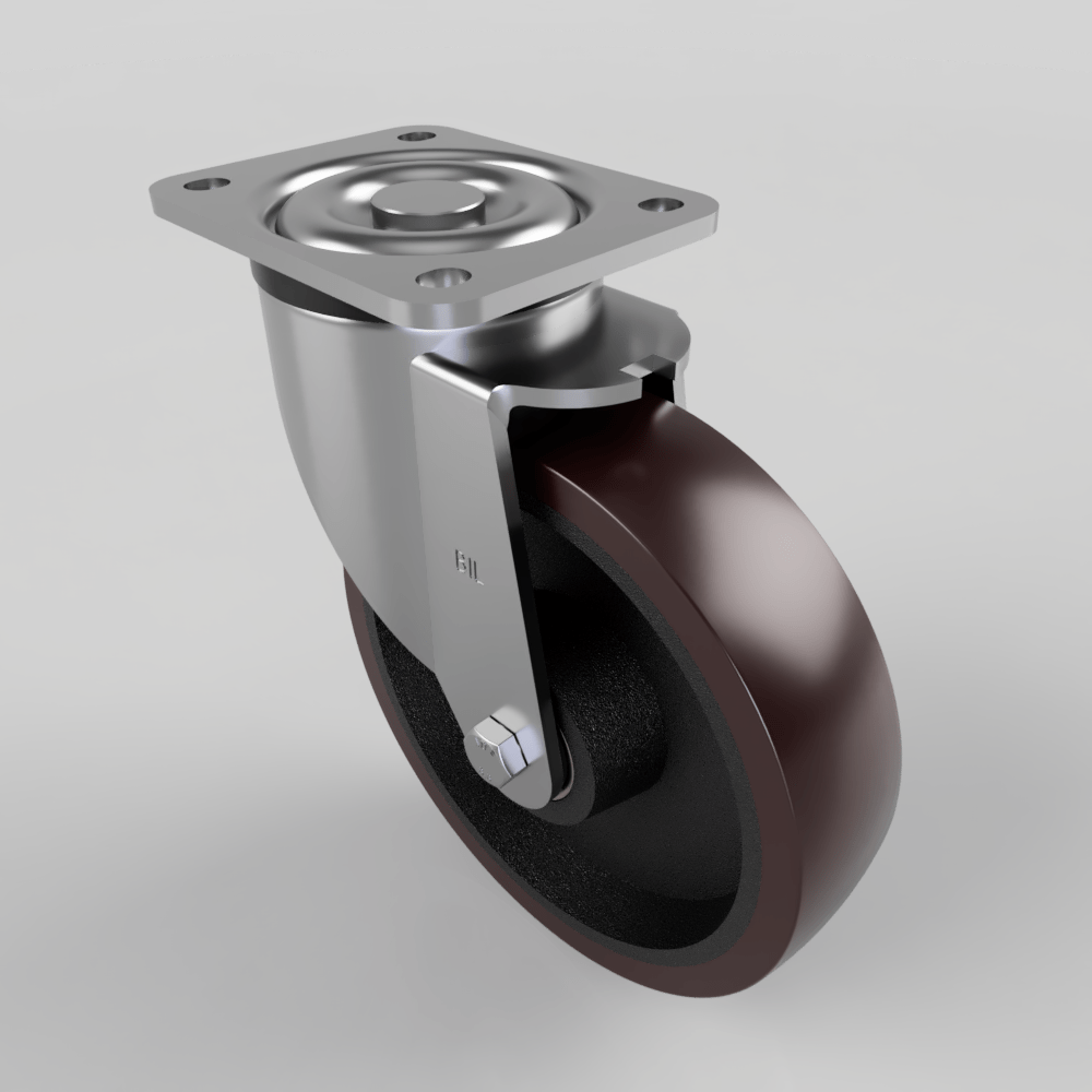 Polyurethane Cast Iron Plate Swivel Castor 200mm 1000kg Load