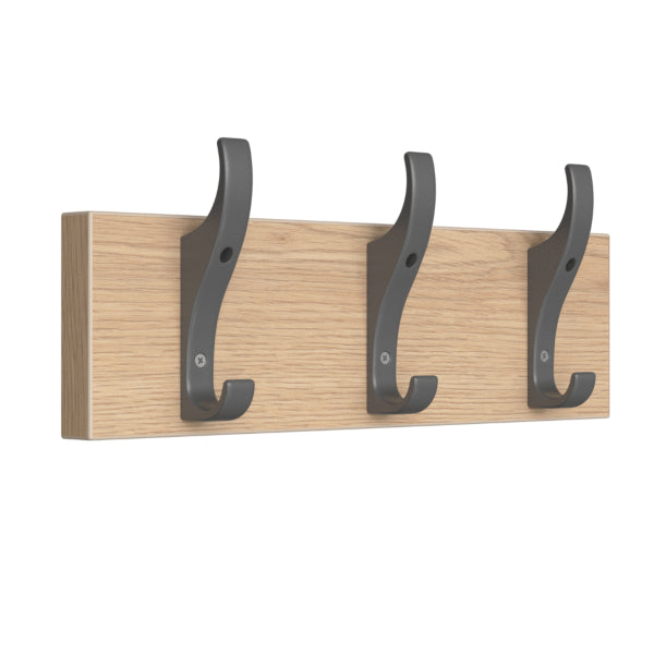 Coat Hook Rail 3 Hook with Oak Finish
