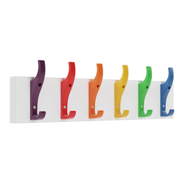 Coat Hook Rail 6 Hook with White Finish
