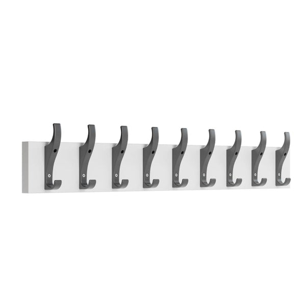 Coat Hook Rail 9 Hook with White Finish