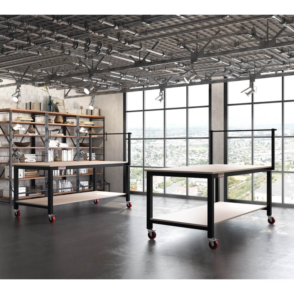 Heavy Duty Mobile Workbench with Undershelf, Roll Dispenser and MDF Top