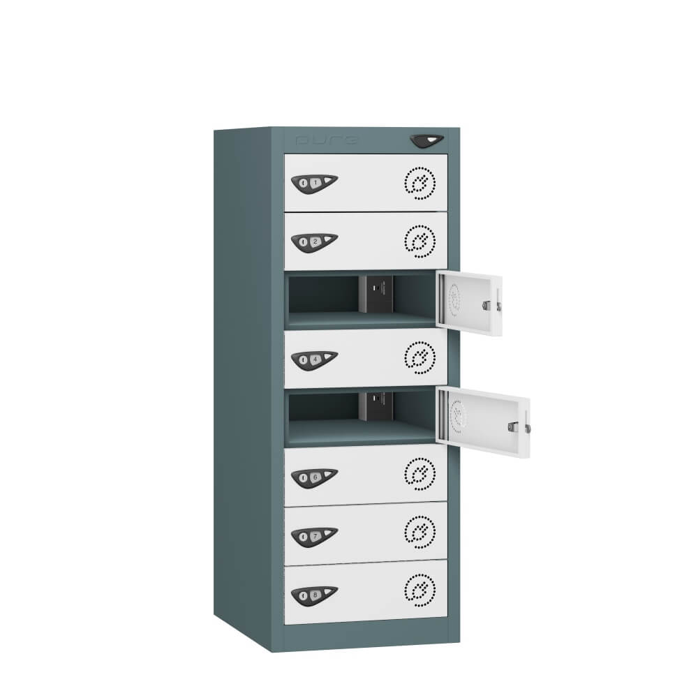 Low 8 Compartment Laptop Charging Locker with 8 Door Access