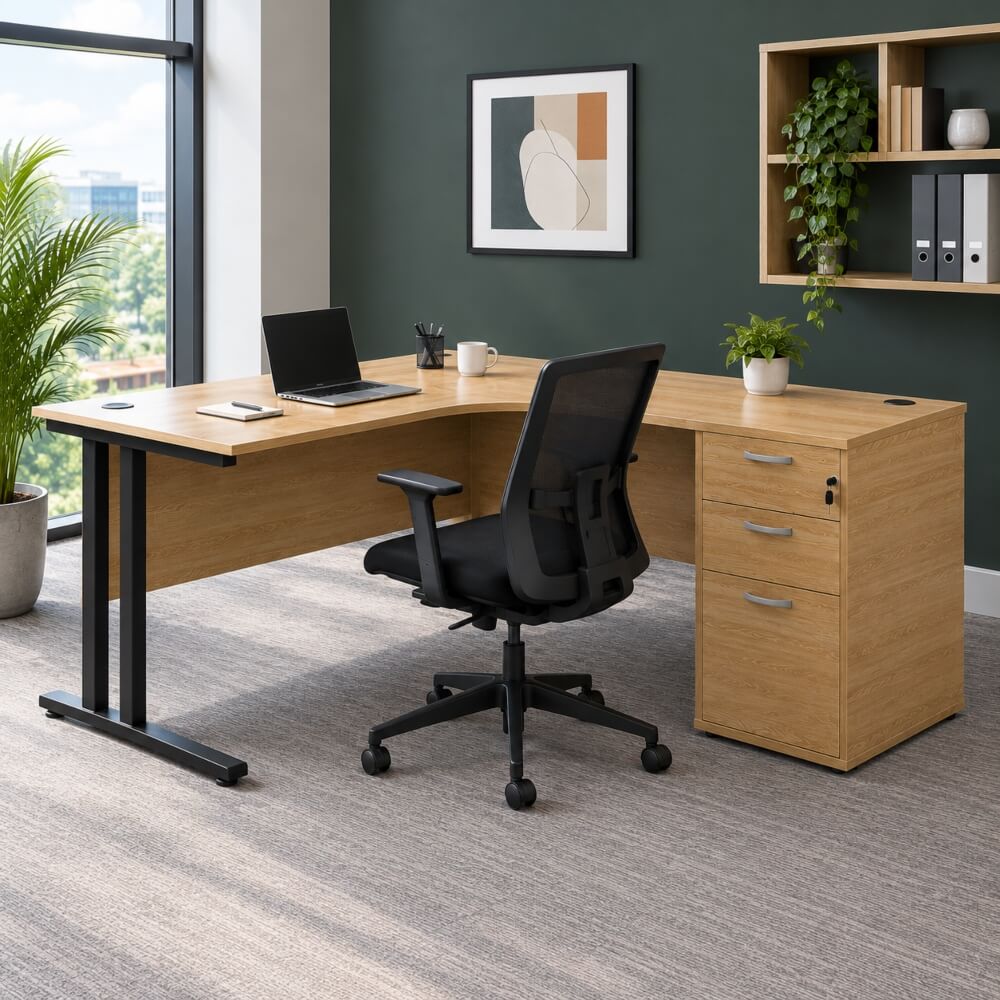 Maestro 25 Right-Hand Ergonomic Desk and Pedestal Bundle