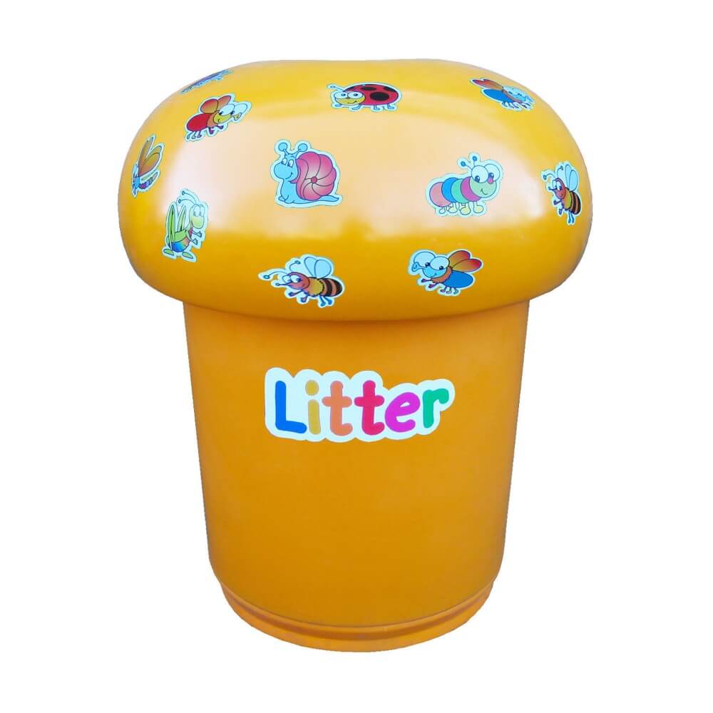 Mushroom Litter Bin With Bugs and Litter Graphics