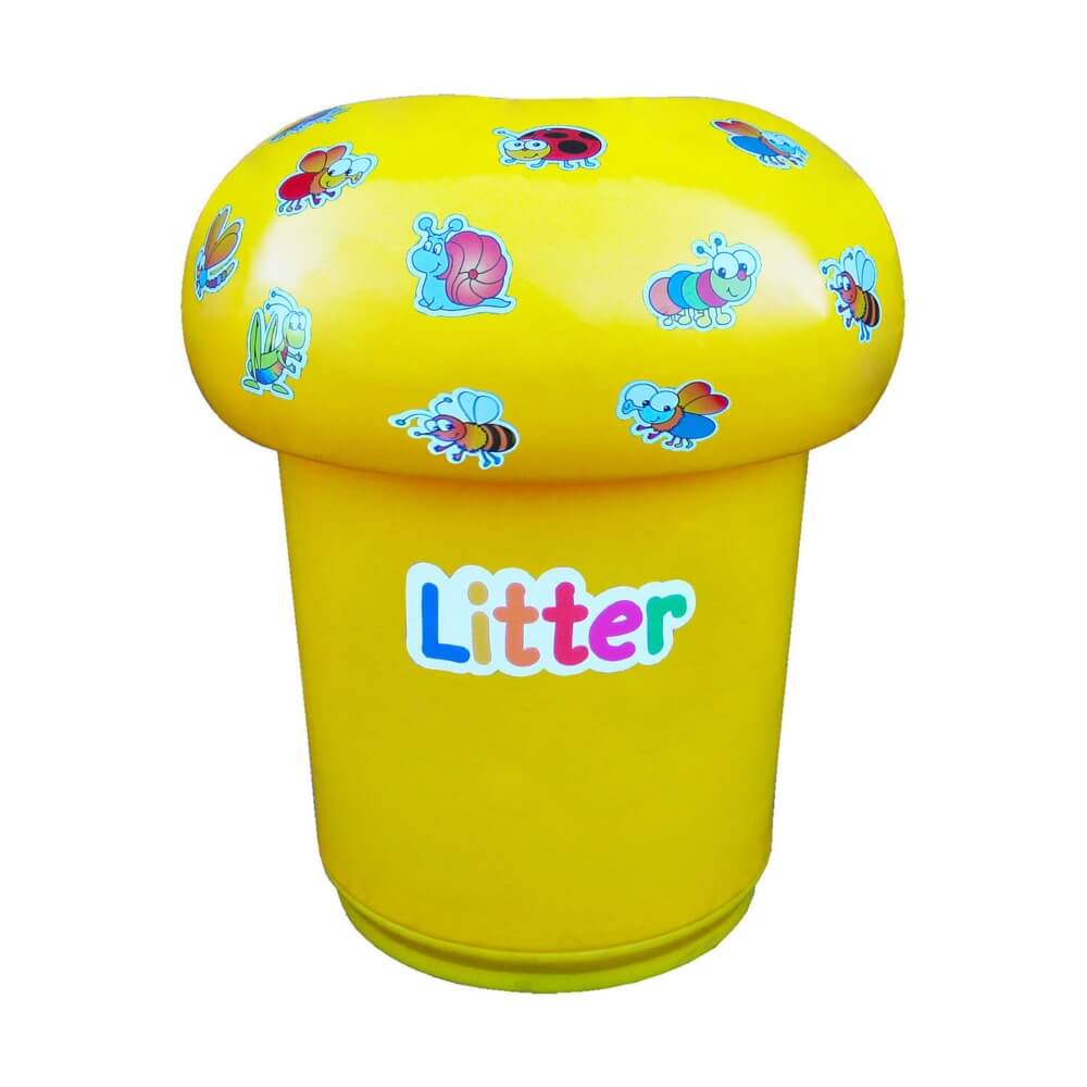 Mushroom Litter Bin With Bugs and Litter Graphics