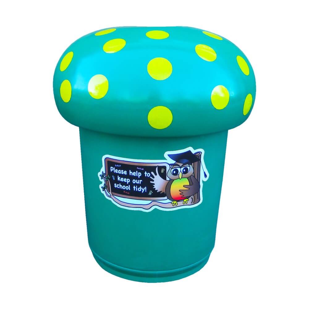 Mushroom Litter Bin With Spots and Owl Graphics