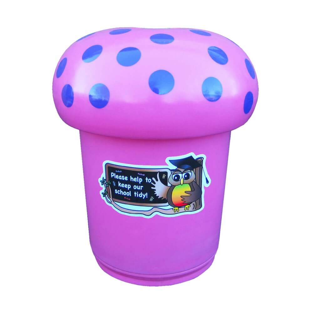 Mushroom Litter Bin With Spots and Owl Graphics