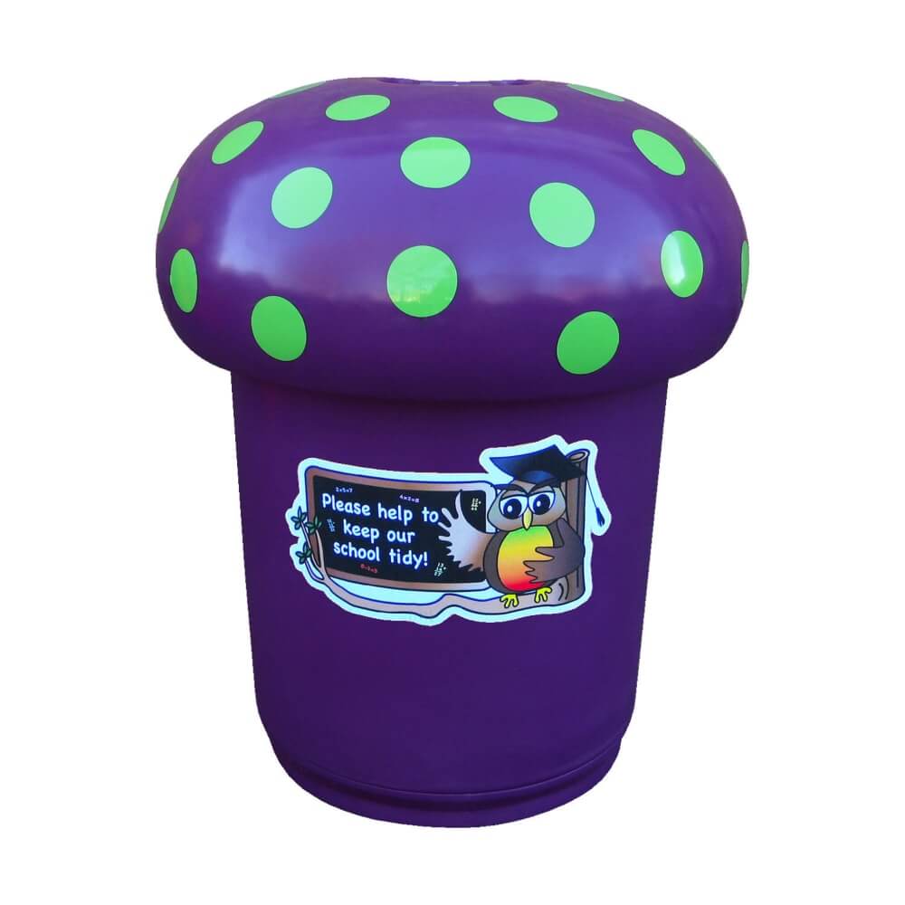 Mushroom Litter Bin With Spots and Owl Graphics
