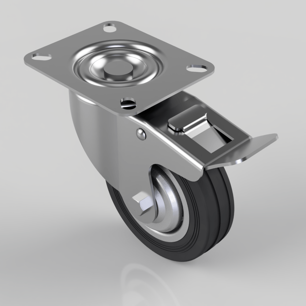 Rubber Plate Swivel Braked 100mm Load 60kg