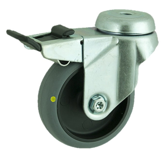 Electrically Conductive Rubber Bolt Hole Swivel Castor Brake 125mm 80kg