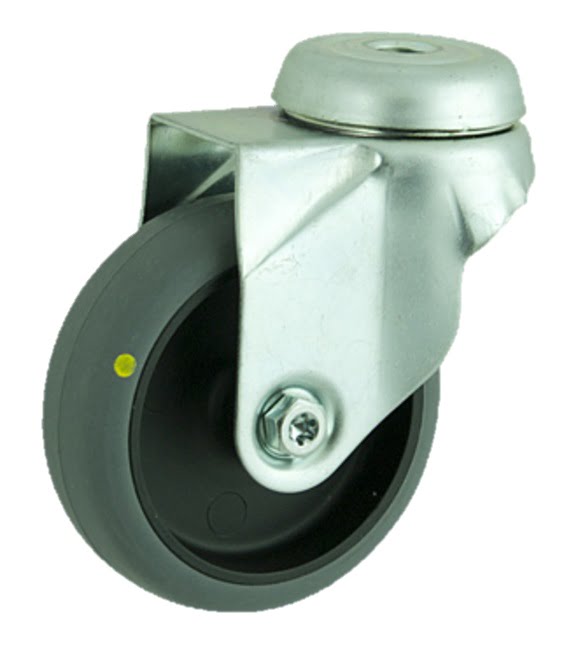 Electrically Conductive Rubber Bolt Hole Swivel Castor 100mm 90kg Load