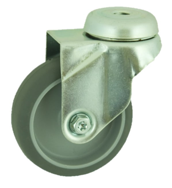 Grey Rubber Bolt Hole Swivel Castor 100mm 70kg Load