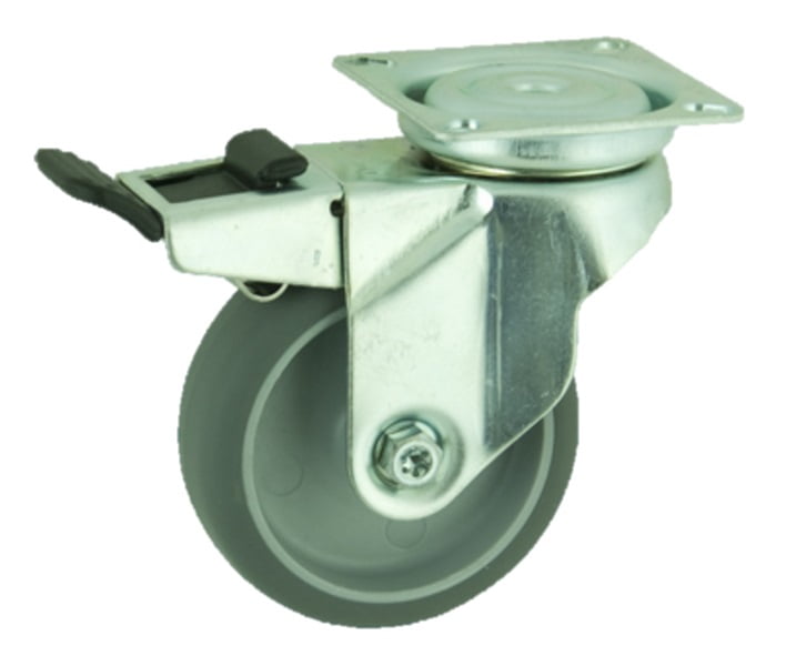 Grey Rubber Plate Swivel Castor Brake 100mm 90kg Load