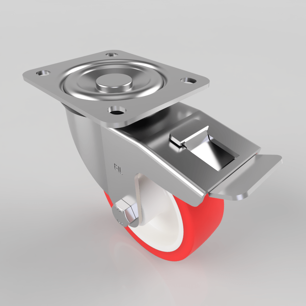 Polyurethane Nylon Plate Swivel Castor Brake 100mm 250kg Load