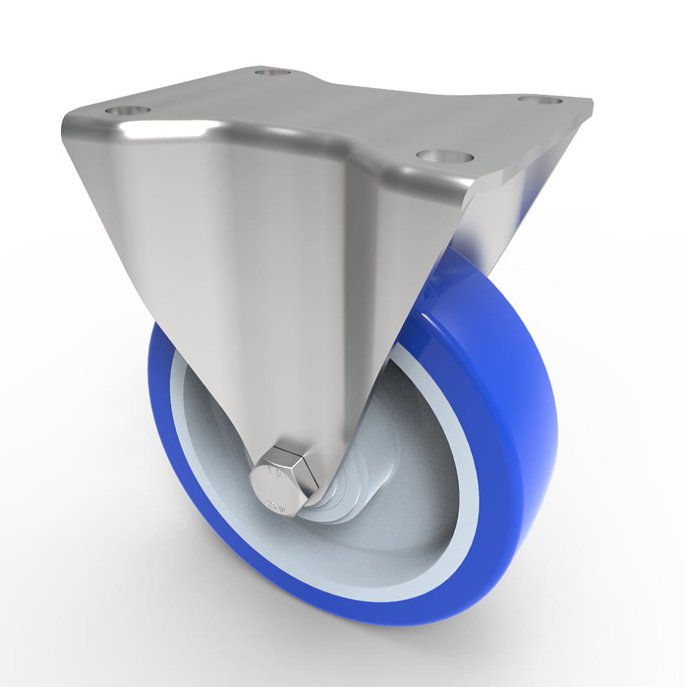 Soft Blue Polyurethane Nylon Plate Fixed Castor 125mm 300kg Load
