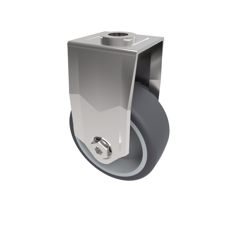 Grey Rubber Bolt Hole Fixed Castor 75mm 70kg Load