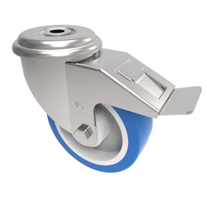 Soft Blue Polyurethane Nylon Bolt Hole Swivel Castor Brake 80mm 210kg