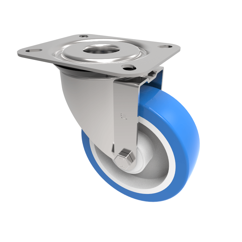 Soft Blue Polyurethane Nylon Plate Swivel Castor 100mm 150kg Load